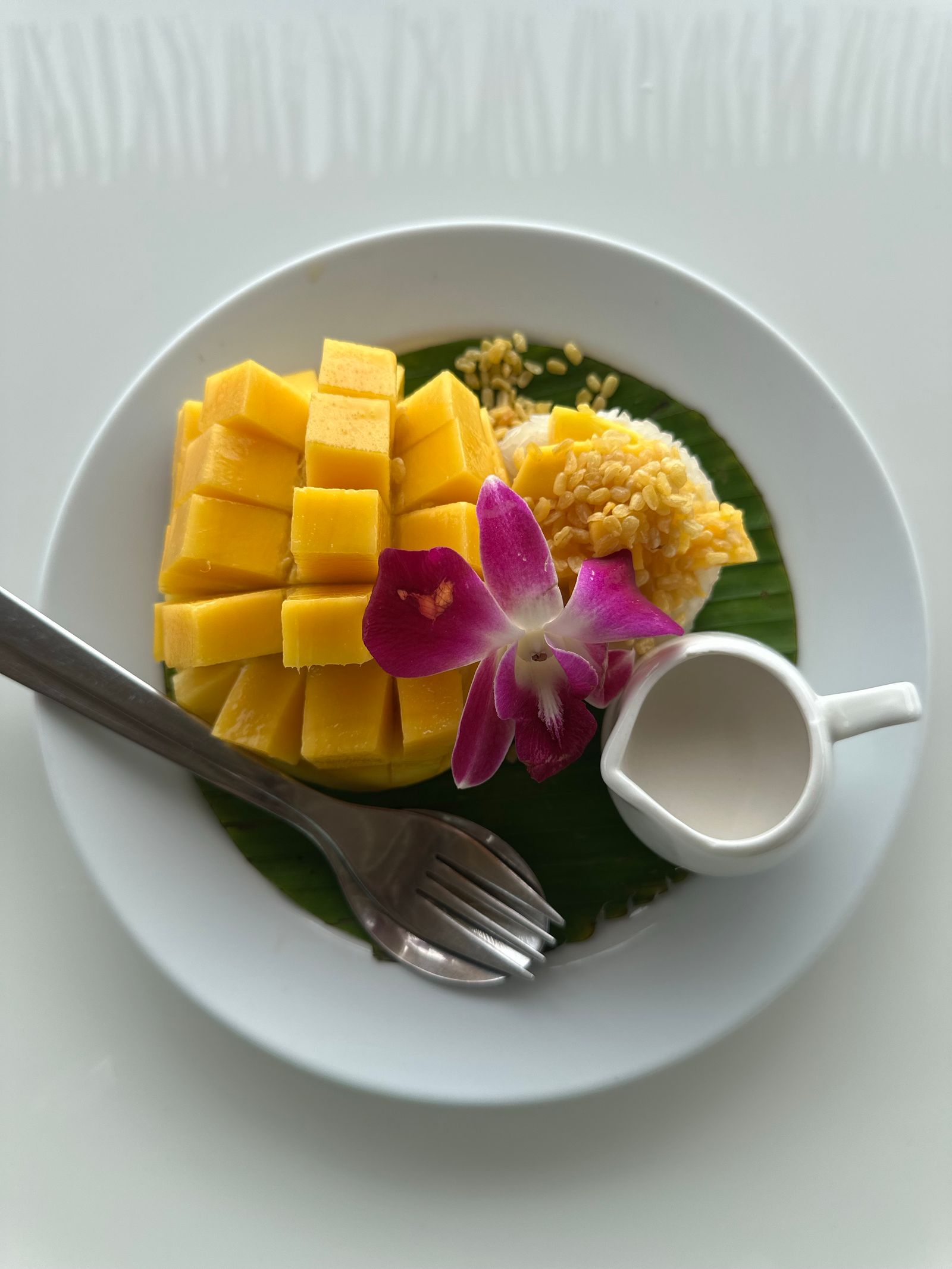 Arroz glutinoso con mango y leche de coco